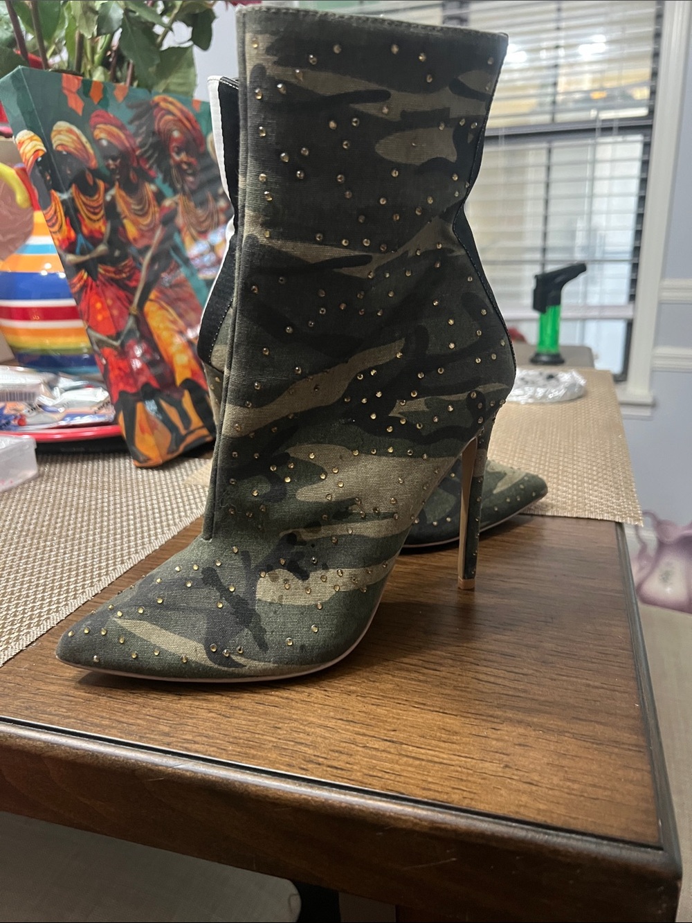 Steve Madden Camouflage Studded Pointed-Toe Stiletto Booties - Green